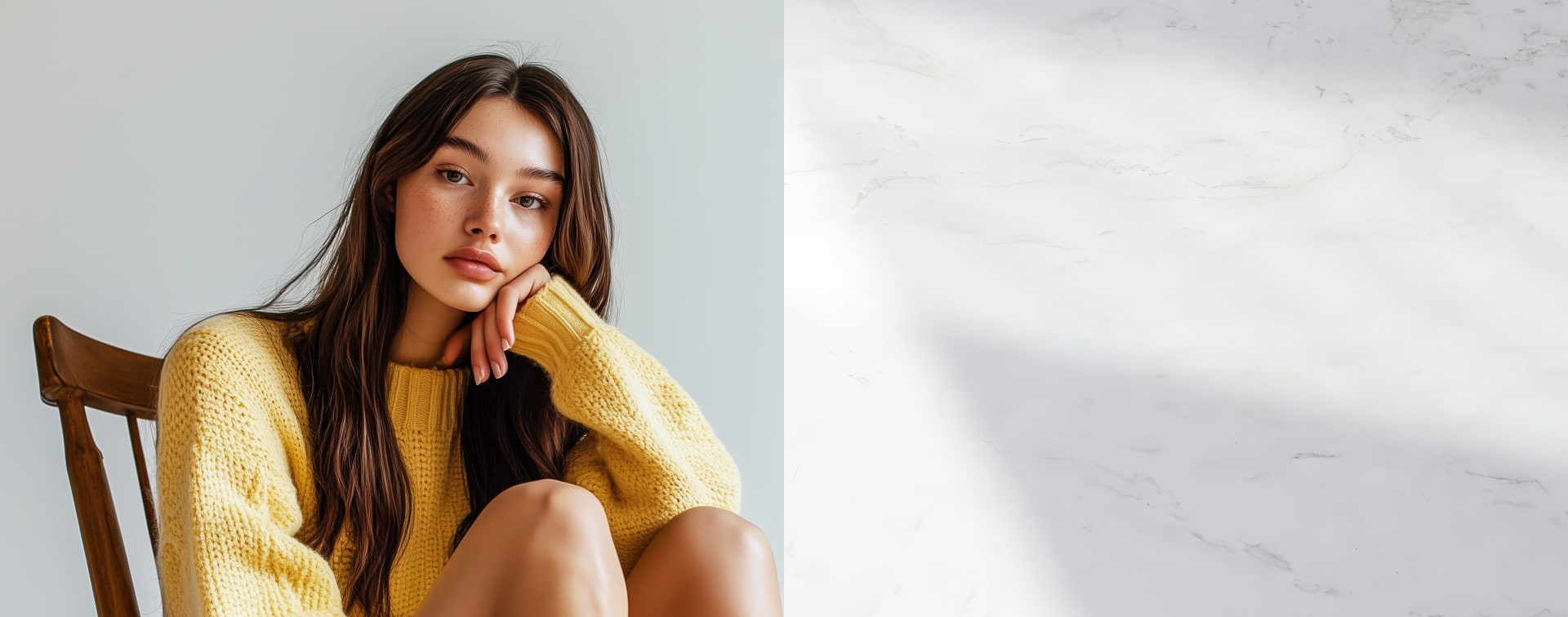 A photo of a girl covering half of the screen.